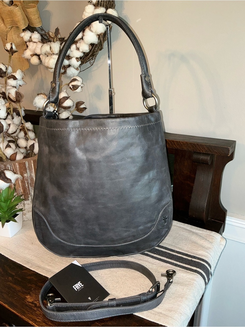 NWT Frye Melissa Leather Hobo Crossbody Shoulder Bag Carbon Gray MSRP $388 - Picture 2 of 12